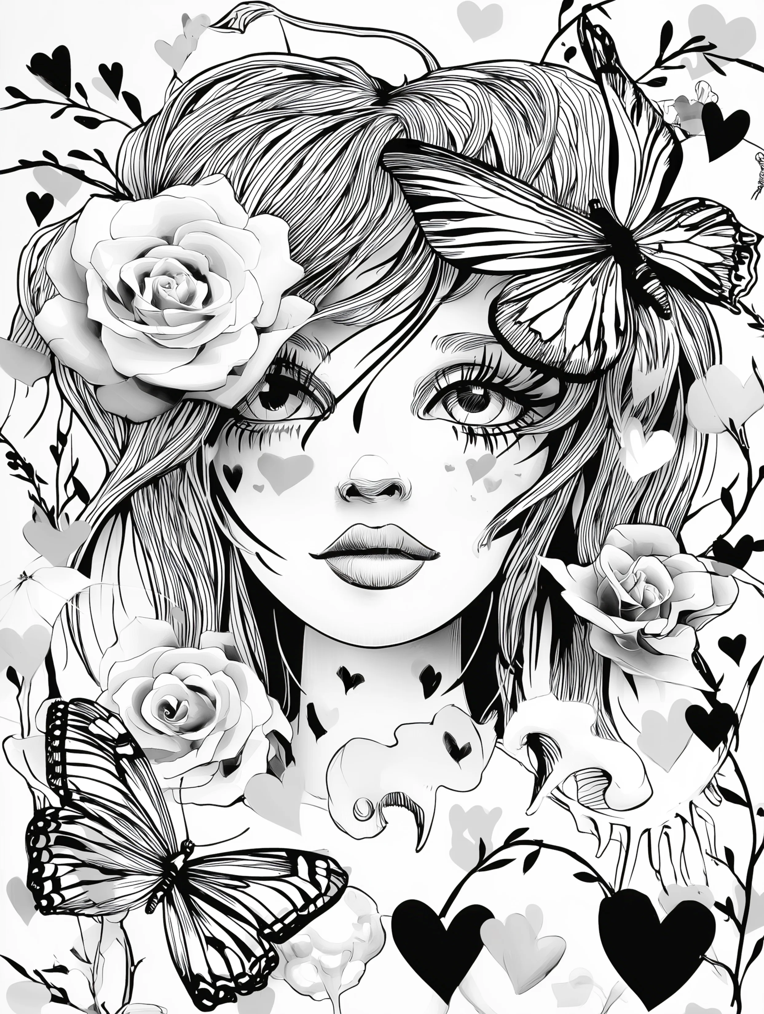 Free printable beautiful fairy coloring page featuring a close up face fairy